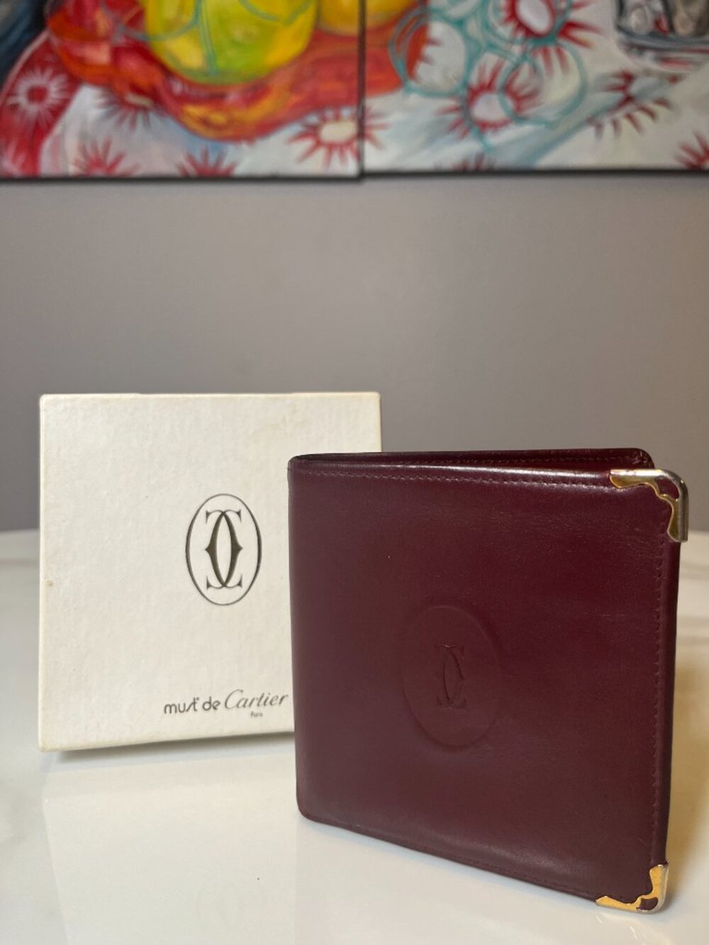 Cartier Must de Cartier Burgundy Leather Bifold Wallet Full Inclusion - Picture 2 of 12